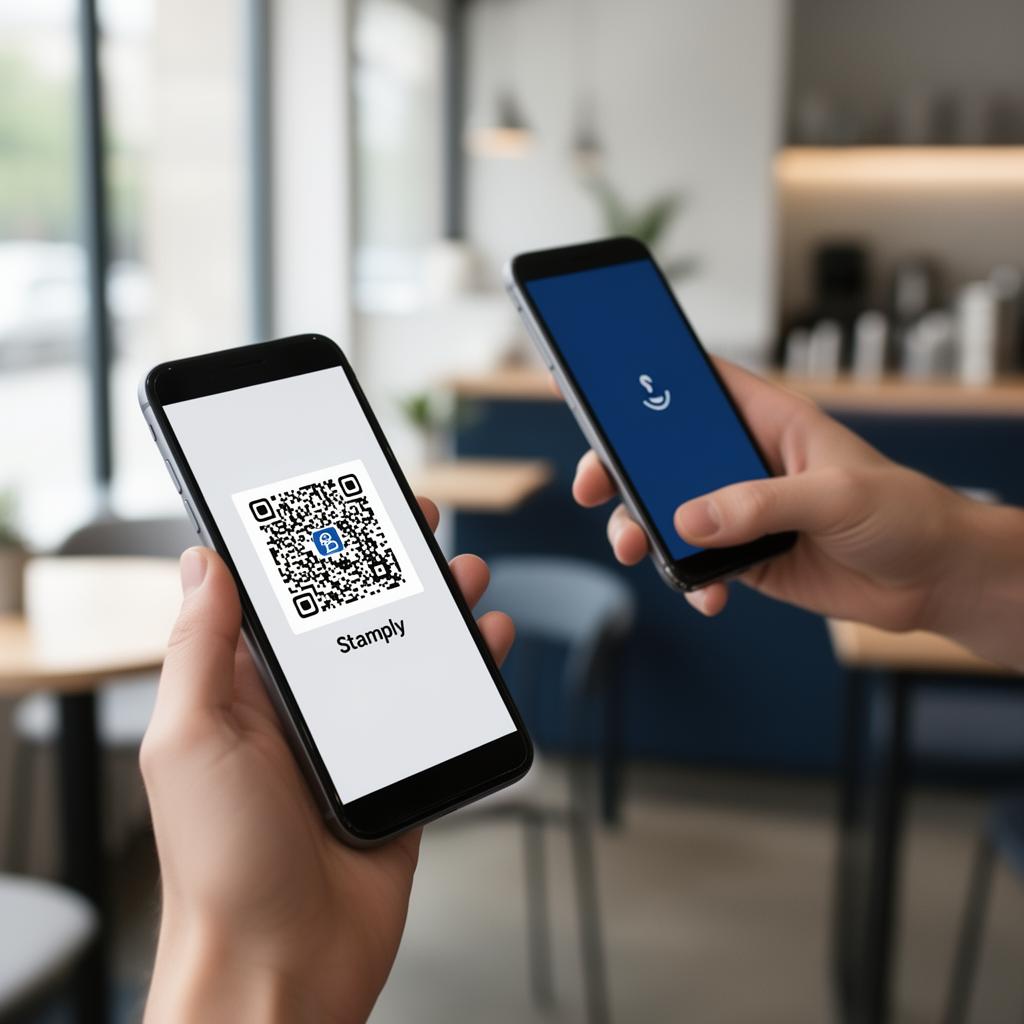 Mitarbeiter scannt Kunden-QR-Code im Café